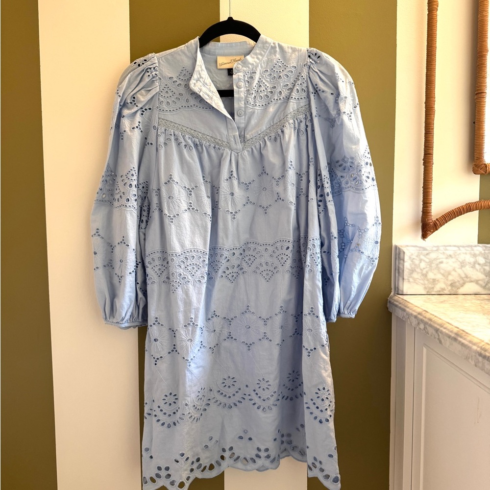 Universal Thread Light Blue Eyelet Puff-Sleeve Dress